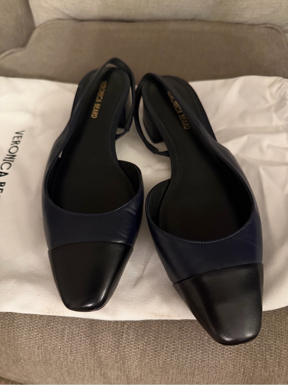 Veronica Beard Black & Navy Two-Tone Leather Slingback Flats